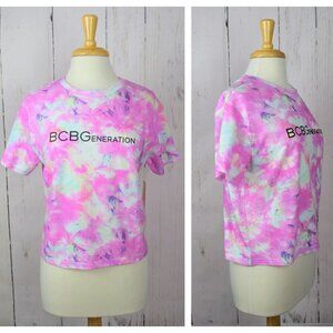💰3/$25 NWT BCBGeneration Crop Pink Tie-Dye Rainbow Tee T-Shirt L